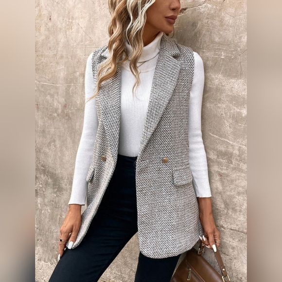 Simple Women's Tweed Blazer Jacket For Commuting - Picture 1 of 5